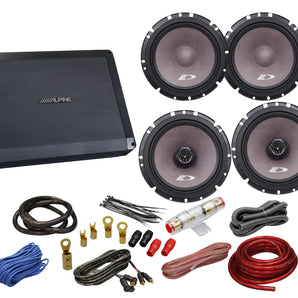 Alpine SXE-1751S 6.5" Component, SXE-1726S 6.5" Speaker, BBX-F1200 280W 4Ch Amp, Wiring Kit