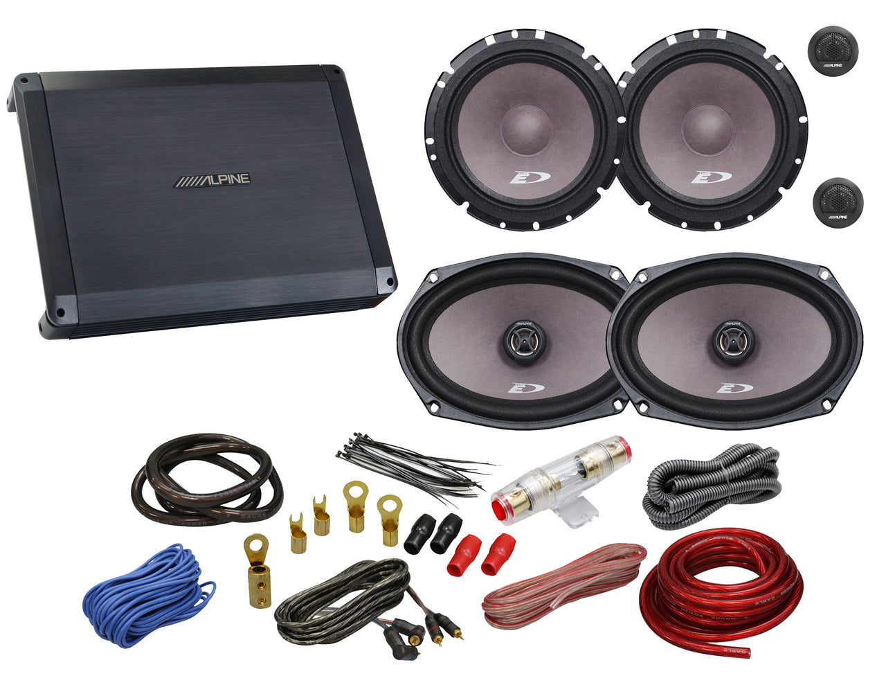 Alpine Bundle 1-Pair SXE-6926s 6x9" Coax, 1-Pair SXE-1751s 6.5" Component, BBX-F1200 280W 4-Ch Amp and Wiring