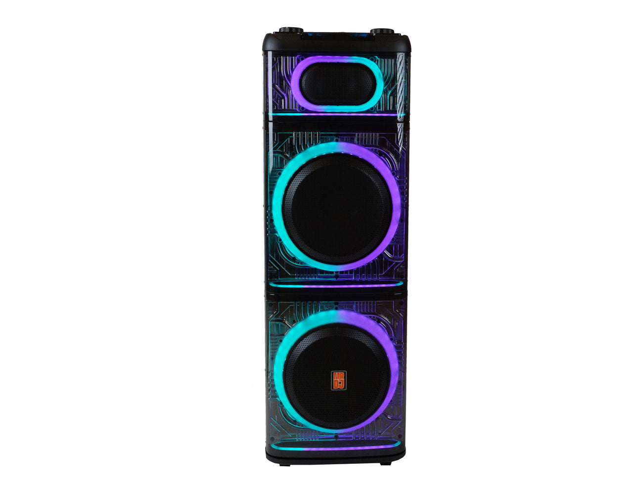 2 MR DJ BEVERLY HILLS 55000W Dual 12” Bluetooth Rechargeable Party Speaker Ring Partylights 2 Wireless Mic TWS Portable DJ PA System