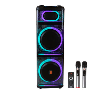 MR DJ BEVERLY HILLS 55000W Dual 12” Bluetooth Rechargeable Party Speaker Ring Partylights 2 Wireless Mic TWS Portable DJ PA System