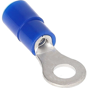 Install Bay BNRT8 blue nylon ring terminal for 16-14 gauge wires, part of a package of 100, showcasing a detailed close-up.
