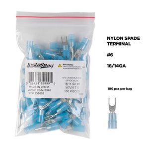 Install Bay BNST6 Blue Nylon Spade Terminals 16-14 Gauge #6 - Package of 100