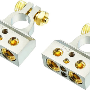 A/T 2/ 4 / 8 Gauge AWG Car Battery Terminal Chrome Positive & Negative Set