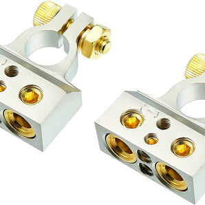 MK Audio 2/ 4 / 8 Gauge AWG Car Battery Terminal Chrome Positive & Negative Set