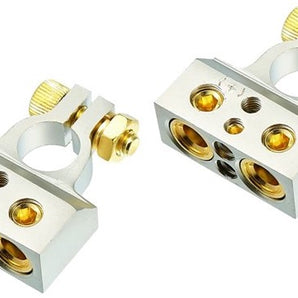 2 DC Sound DBTC300PN 0/2/4/6/8 AWG Single Positive & Negative Power Battery Terminal Connectors Chrome