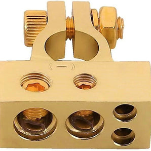 2x Car Battery Terminal Positive & Negative Gold 4/8 Awg Gauge Plated Clamps