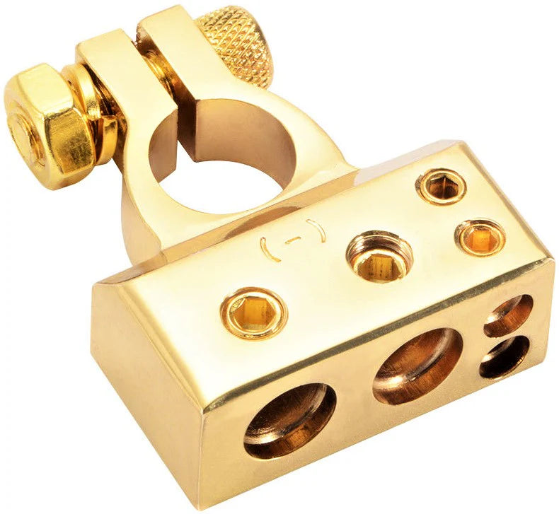 2x Car Battery Terminal Positive & Negative Gold 4/8 Awg Gauge Plated Clamps