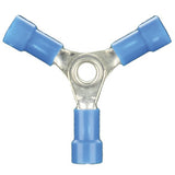 Install Bay BVBC3 blue vinyl butt connector for 16-14 gauge wiring, 3 way design.