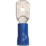 Install Bay BVMD250 blue vinyl male quick disconnect 16-14 gauge .250 terminal for electrical connections