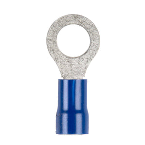 Install Bay BVRT612 blue vinyl ring terminal for 6 gauge wire, featuring a 1/2 inch connection, ideal for electrical applications.