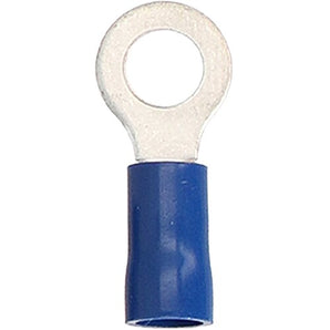 Install Bay BVRT6 blue vinyl ring terminal for 16-14 gauge wires, ideal for electrical connections. Install Bay BVRT6 blue vinyl ring terminal for 16-14 gauge wires, ideal for electrical connections.