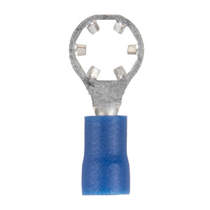 Install Bay BVSRT10 BLUE #10 STAR RING TERMINAL for 16-14 wire, pack of 100, featuring a blue insulation.
