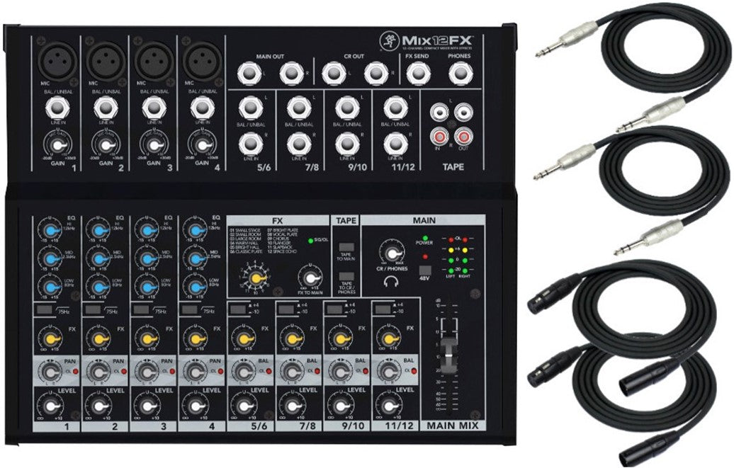 Mackie Mix12FX 12-channel Compact Mixer with 2 XLR & 1/4" Cable