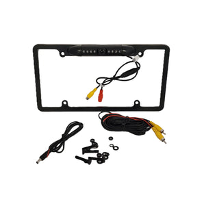 Cerwin Vega CLF1B black HD license plate frame with backup camera and wiring components