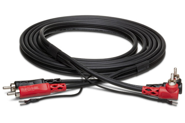 Hosa CRA-202DJ Stereo Interconnect Dual RCA to Dual Right Angle RCA Cable with Ground Wire - 6.6 foot