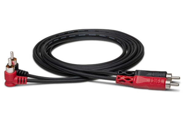 Hosa CRA-202RR Stereo Interconnect Dual Right Angle RCA to Dual Right Angle RCA Cable - 6 foot