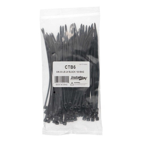 Install Bay CTB6 Cable Tie 6" Black - UV Resistant - 100 Count