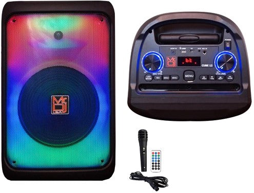 MR DJ CUBE12 12" Rechargeable Portable Bluetooth Karaoke Speaker with Party Flame Lights Microphone TWS USB FM Radio