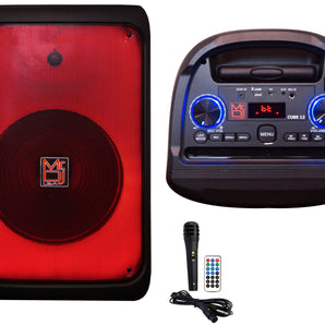 MR DJ CUBE12 12" Rechargeable Portable Karaoke Speaker with Party Flame Lights Microphone TWS USB FM Radio