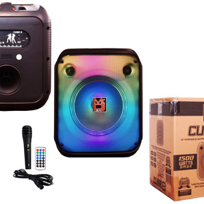 MR DJ CUBE8 8" Portable Karaoke Speaker Flame Lights Microphone TWS USB FM