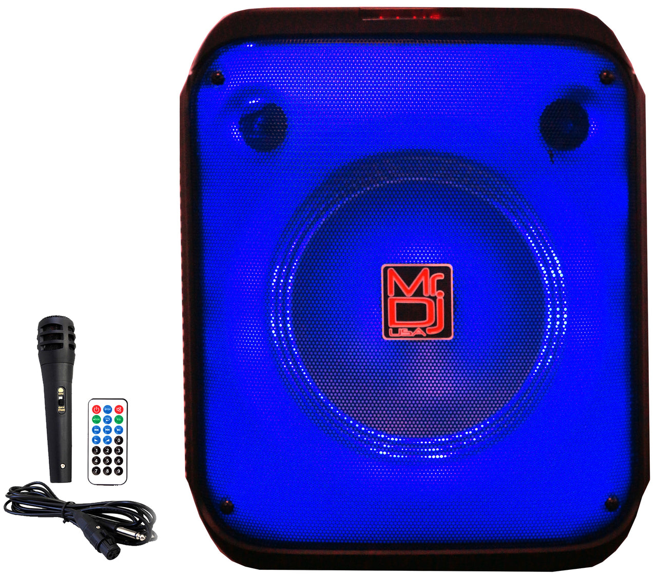 MR DJ CUBE8 8" Rechargeable Portable Bluetooth Karaoke Speaker with Party Flame Lights Microphone TWS USB FM Radio