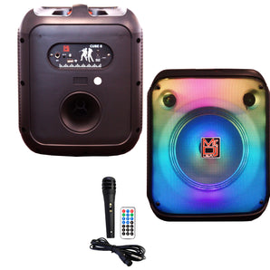 MR DJ CUBE8 8" Rechargeable Portable Bluetooth Karaoke Speaker with Party Flame Lights Microphone TWS USB FM Radio