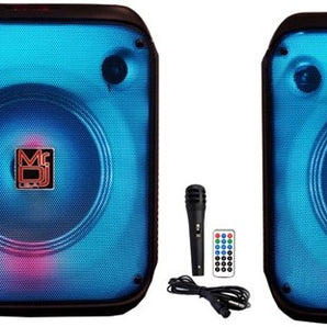 2 MR DJ CUBE8 8" Rechargeable Portable Bluetooth Karaoke Speaker with Party Flame Lights Microphone TWS USB FM Radio