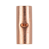 Copper uninsulated butt connector showing a smooth surface and central joint, designed for 1/0 gauge wire connections.