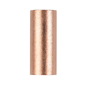 Copper uninsulated butt connector showing a smooth surface and central joint, designed for 1/0 gauge wire connections.