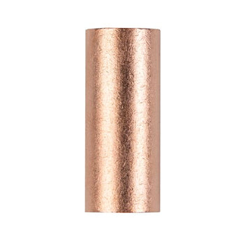 Copper uninsulated butt connector showing a smooth surface and central joint, designed for 1/0 gauge wire connections.