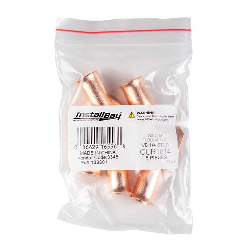 Install Bay CUR1014 Copper Uninsulated Ring Terminal 1/0 Gauge 1/4" 5/PK