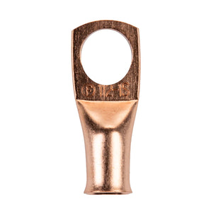 Uninsulated ring terminal, 1 gauge, copper, with a 1/2 inch opening, designed for reliable electrical connections.