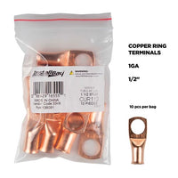 Thumbnail for Install Bay CUR112 Uninsulated Ring Terminal 1 Gauge 1/2 inch Copper 10 Pack