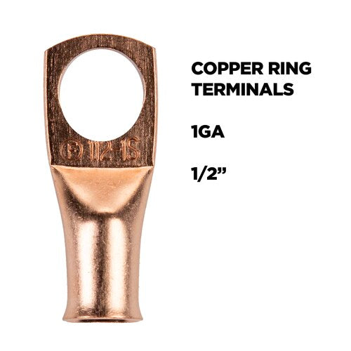 Install Bay CUR112 Uninsulated Ring Terminal 1 Gauge 1/2 inch Copper 10 Pack