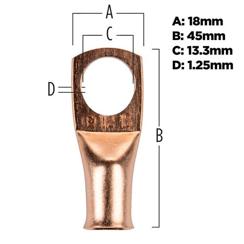 Install Bay CUR112 Uninsulated Ring Terminal 1 Gauge 1/2 inch Copper 10 Pack