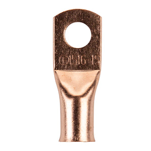 Install Bay CUR1516 copper uninsulated ring terminal 1 gauge design with 5/16 inch hole for electrical connections