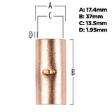 Uninsulated butt connector for electrical wiring, featuring a copper construction, durable and reliable for 2/0 gauge applications.