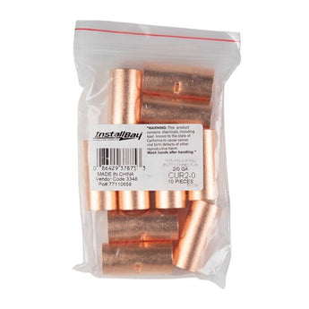 Uninsulated butt connector for electrical wiring, featuring a copper construction, durable and reliable for 2/0 gauge applications.