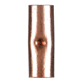 Copper uninsulated butt connector for 2 gauge wires, showing a smooth finish and central crimp for secure connections.