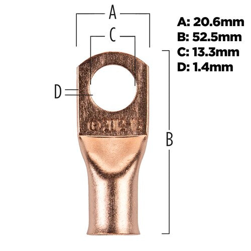 Install Bay CUR2012 Copper Uninsulated Ring Terminal 2/0 Gauge 1/2" 5/PK