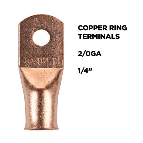 Install Bay CUR2014 Copper Uninsulated Ring Terminal 2/0 Gauge 1/4" 5/PK