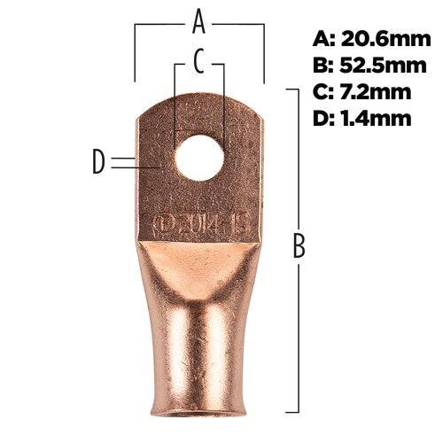 Install Bay CUR2014 Copper Uninsulated Ring Terminal 2/0 Gauge 1/4" 5/PK