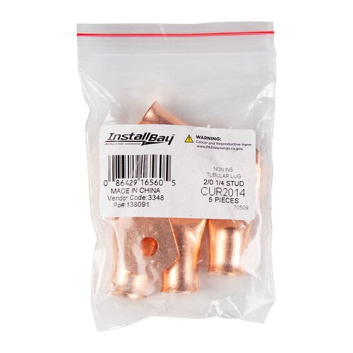 Install Bay CUR2014 Copper Uninsulated Ring Terminal 2/0 Gauge 1/4" 5/PK