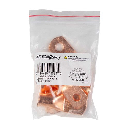 Install Bay CUR20516 Copper Uninsulated Ring Terminal 2/0 Gauge 5/16" 5/PK