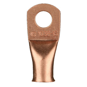 Install Bay CUR212 copper uninsulated ring terminal 2 gauge 1/2 inch with a circular hole for easy connection.