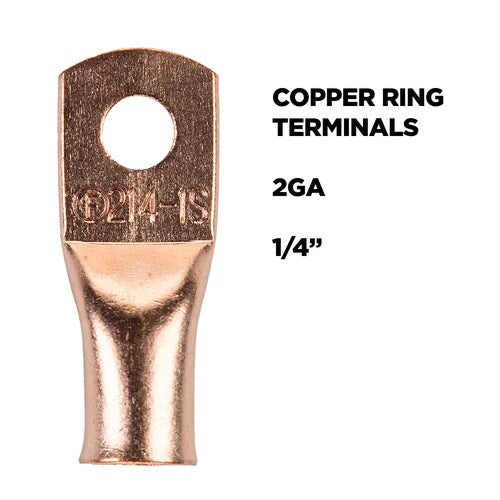Install Bay CUR214 Copper Uninsulated Ring Terminal 2 Gauge 1/4" 10/PK