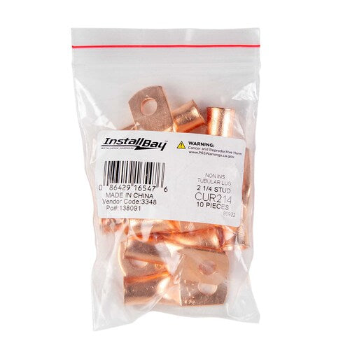Install Bay CUR214 Copper Uninsulated Ring Terminal 2 Gauge 1/4" 10/PK