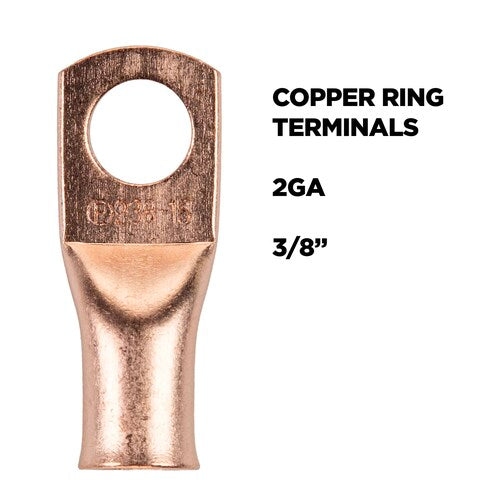 Install Bay CUR238 Copper Uninsulated Ring Terminal 2 Gauge 3/8" 10/PK