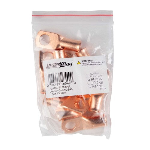 Install Bay CUR238 Copper Uninsulated Ring Terminal 2 Gauge 3/8" 10/PK