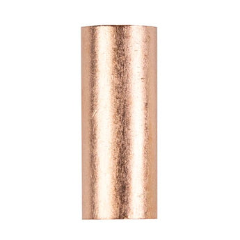 Copper uninsulated butt connector for 2 gauge wires, showing a smooth finish and central crimp for secure connections.